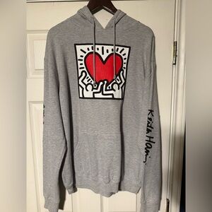 Gray Hoodie with Red Heart Design